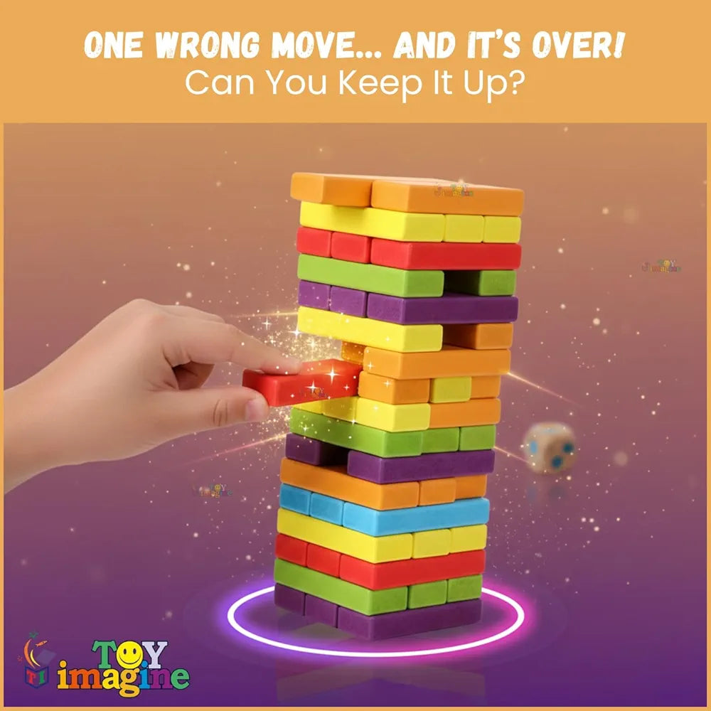 Imagine 54 Pcs Colorful Wooden Building Blocks for Boys & Girls Ages 7-14 | Montessori Stacking Tower Game for Enhanced Cognitive Development & Hours of Fun