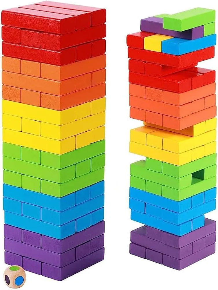 Imagine 54 Pcs Colorful Wooden Building Blocks for Boys & Girls Ages 7-14 | Montessori Stacking Tower Game for Enhanced Cognitive Development & Hours of Fun