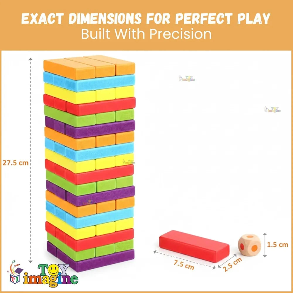 Imagine 54 Pcs Colorful Wooden Building Blocks for Boys & Girls Ages 7-14 | Montessori Stacking Tower Game for Enhanced Cognitive Development & Hours of Fun