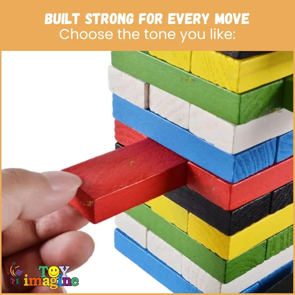 Imagine 54 Pcs Colorful Wooden Building Blocks for Boys & Girls Ages 7-14 | Montessori Stacking Tower Game for Enhanced Cognitive Development & Hours of Fun
