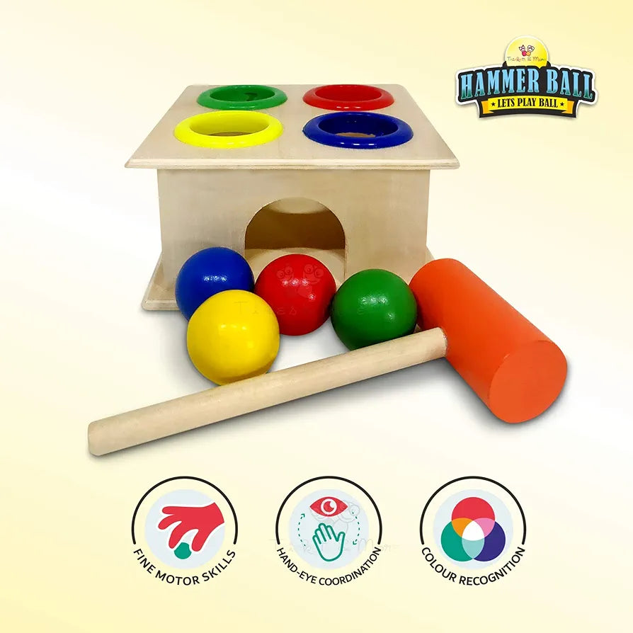 Trinkets & More® - Premium Wooden Hammer Ball Knock Pounding Bench with Storage Box - Educational Toy for Enhancing Fine Motor Skills & Dexterity in Children Aged 3+