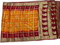 AMIT ENTERPRISES Handcrafted Bandhani Gharchola Silk Saree – Orange & Red Double Chakkar Design with Coin Patterns | 6 Meters with Running Blouse