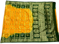 AMIT ENTERPRISES Handcrafted Bandhani Gharchola Silk Saree – Yellow & Bottle Green Double Chakkar Design with Coin Patterns | 6 Meters with Running Blouse
