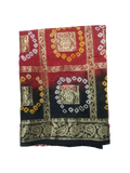 AMIT ENTERPRISES Women’s Rajasthani Bandhej Art Silk Gharchola Kamal Ki Saree – Red & Black | 6 Meters with Running Blouse