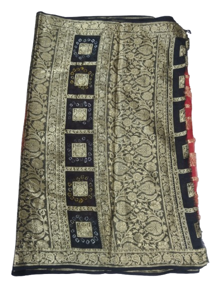 AMIT ENTERPRISES Women’s Rajasthani Bandhej Art Silk Gharchola Kamal Ki Saree – Red & Black | 6 Meters with Running Blouse