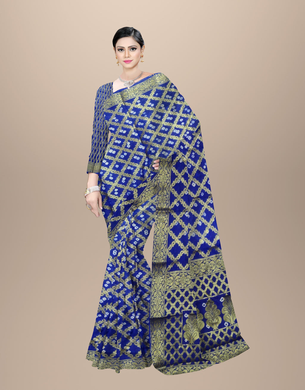 AMIT ENTERPRISES Jaipuri Rajasthani Art Silk Bandhani Gharchola Saree for Women – Handmade Traditional Saree, Blue, 6.10 Meters with Running Blouse