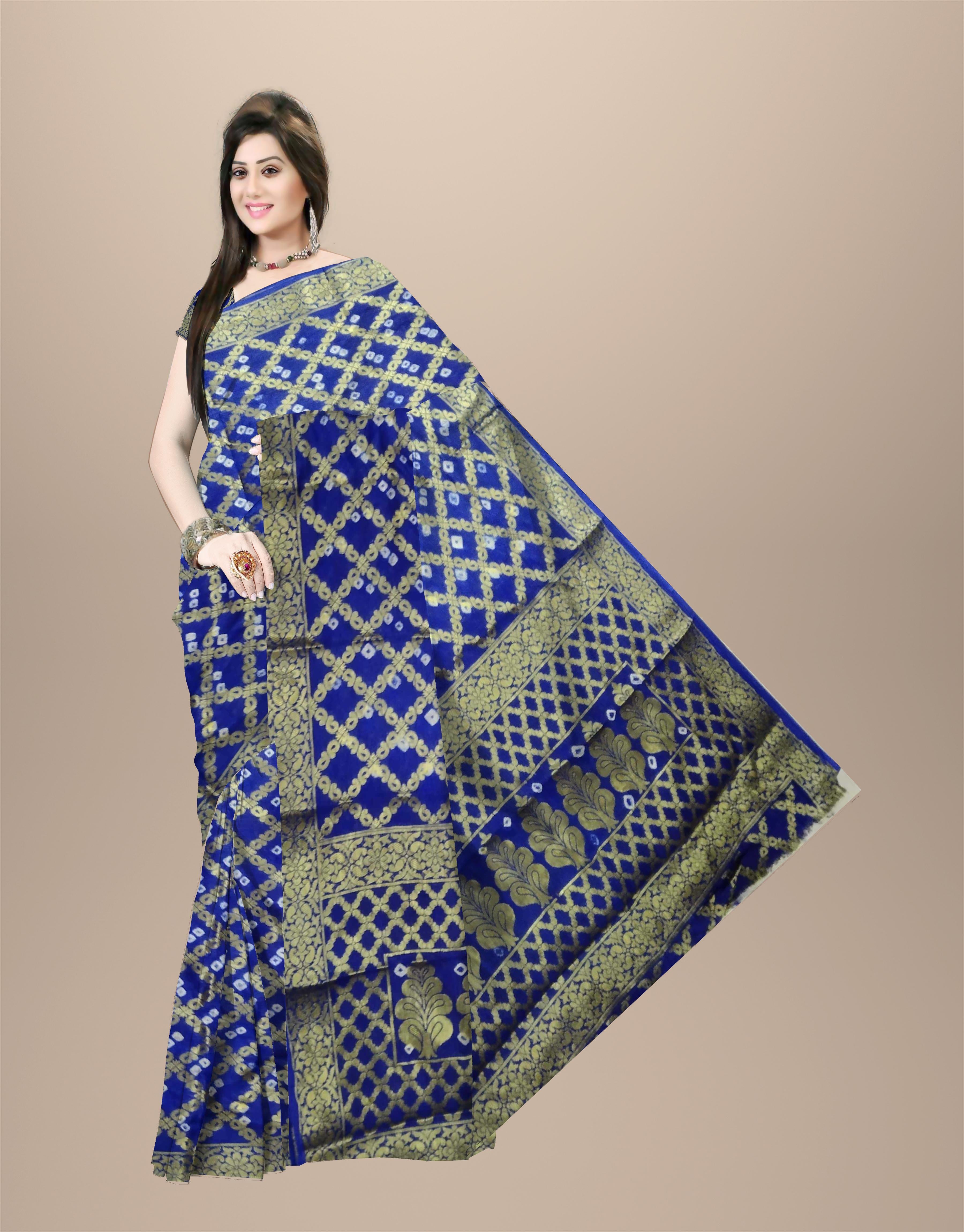 AMIT ENTERPRISES Jaipuri Rajasthani Art Silk Bandhani Gharchola Saree for Women – Handmade Traditional Saree, Blue, 6.10 Meters with Running Blouse