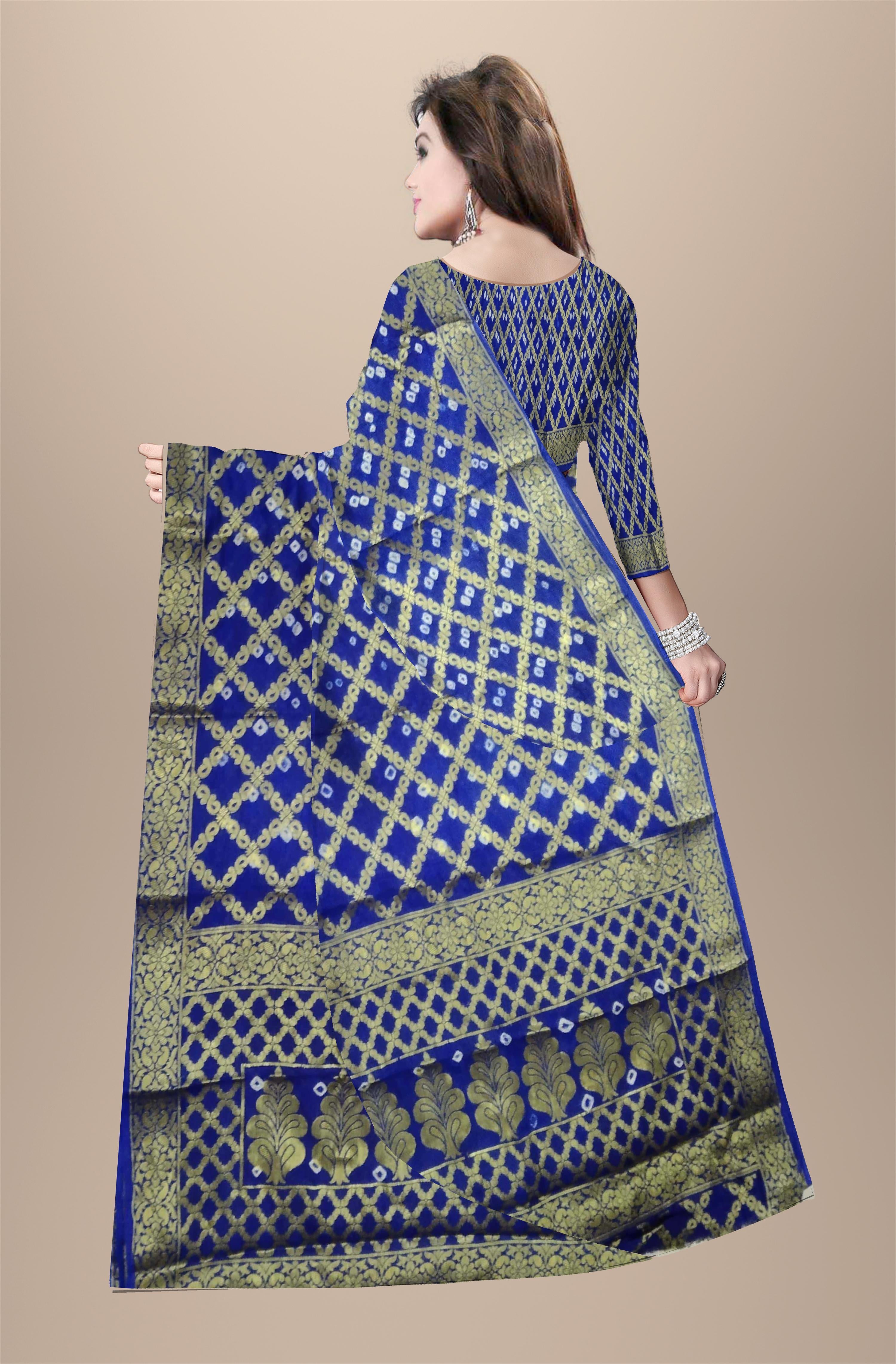 AMIT ENTERPRISES Jaipuri Rajasthani Art Silk Bandhani Gharchola Saree for Women – Handmade Traditional Saree, Blue, 6.10 Meters with Running Blouse