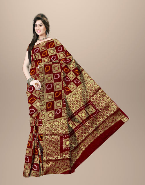 AMIT ENTERPRISES Designer Red Georgette Saree – Box Design with Handcrafted Gharchola Jaipuri Bandhani Work, 6.10 Meters with Running Blouse