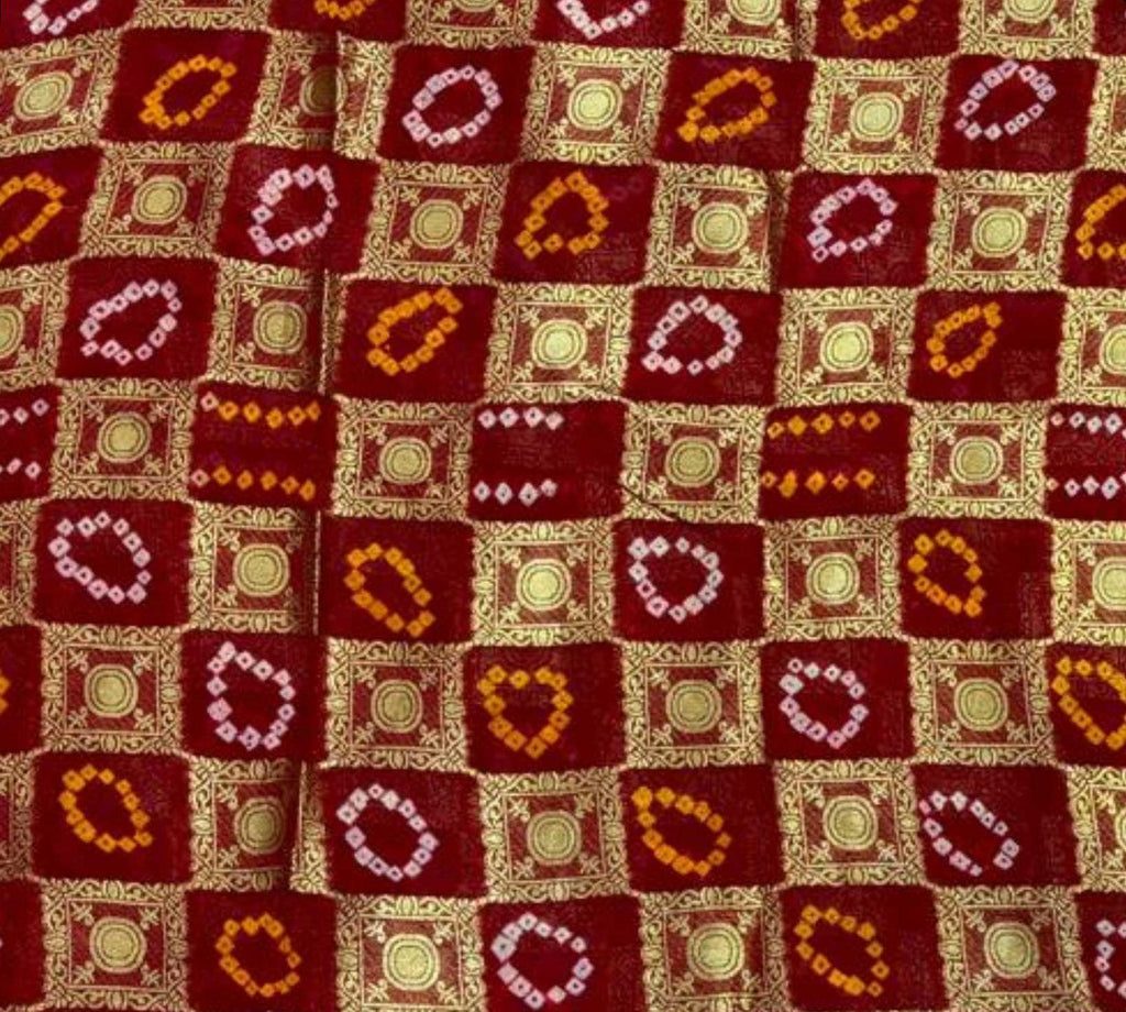 AMIT ENTERPRISES Designer Red Georgette Saree – Box Design with Handcrafted Gharchola Jaipuri Bandhani Work, 6.10 Meters with Running Blouse