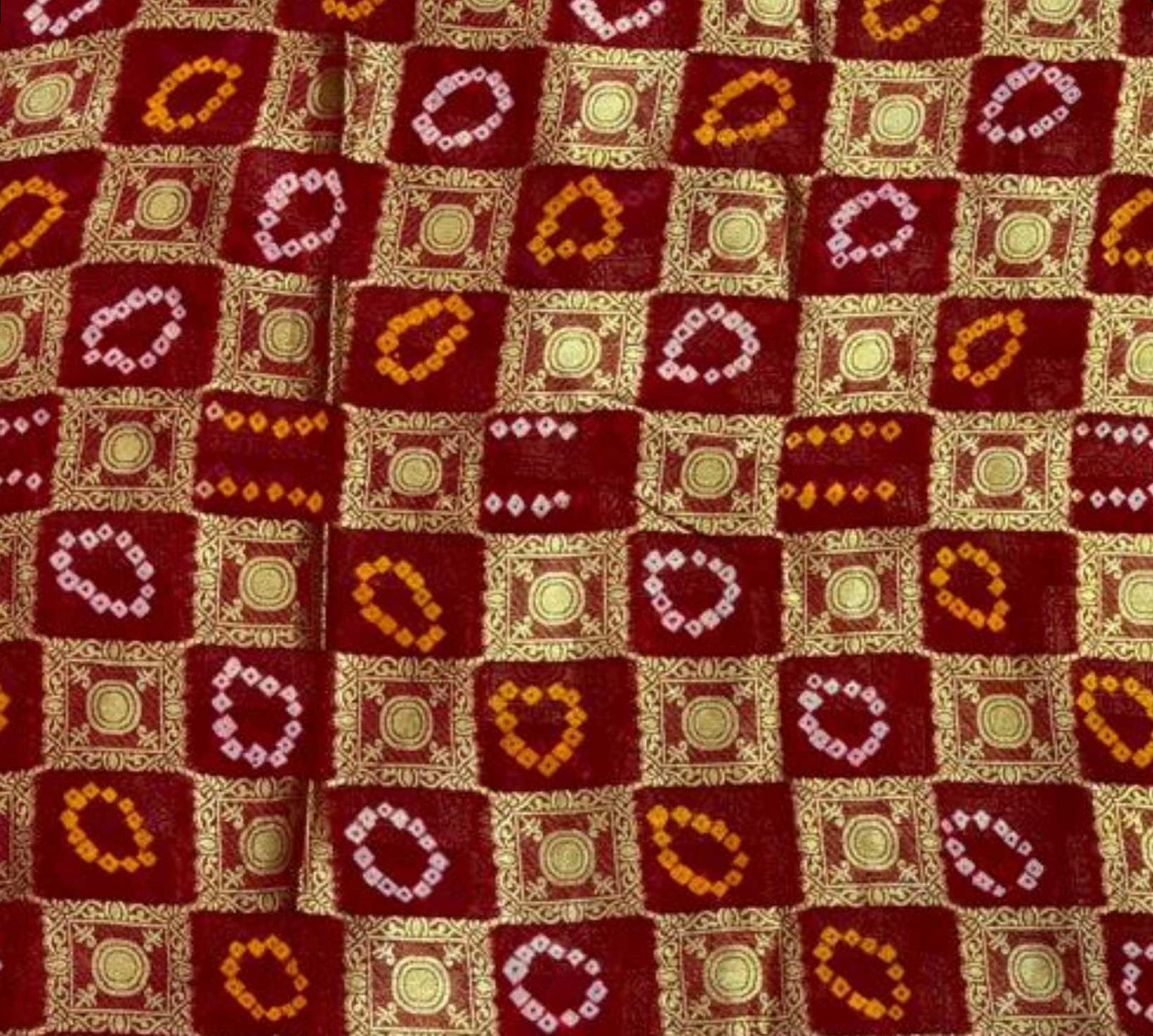 AMIT ENTERPRISES Designer Red Georgette Saree – Box Design with Handcrafted Gharchola Jaipuri Bandhani Work, 6.10 Meters with Running Blouse