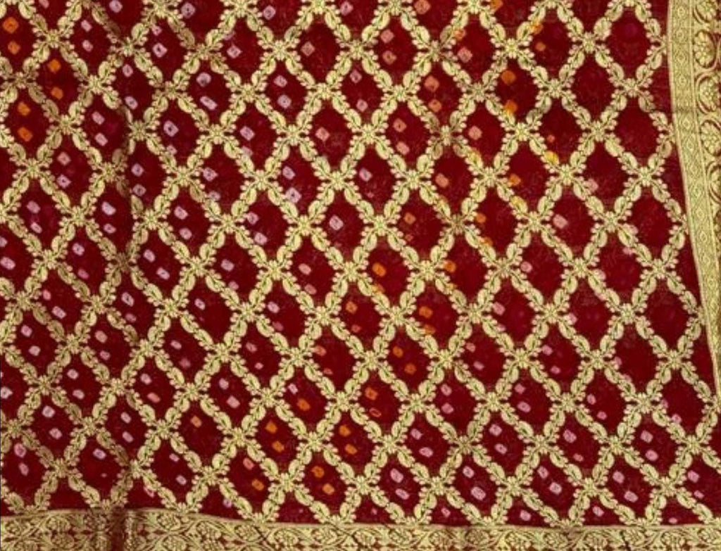 AMIT ENTERPRISES Designer Red Georgette Saree – Bel Design with Handcrafted Gharchola Jaipuri Bandhani Work, 6.10 Meters with Running Blouse