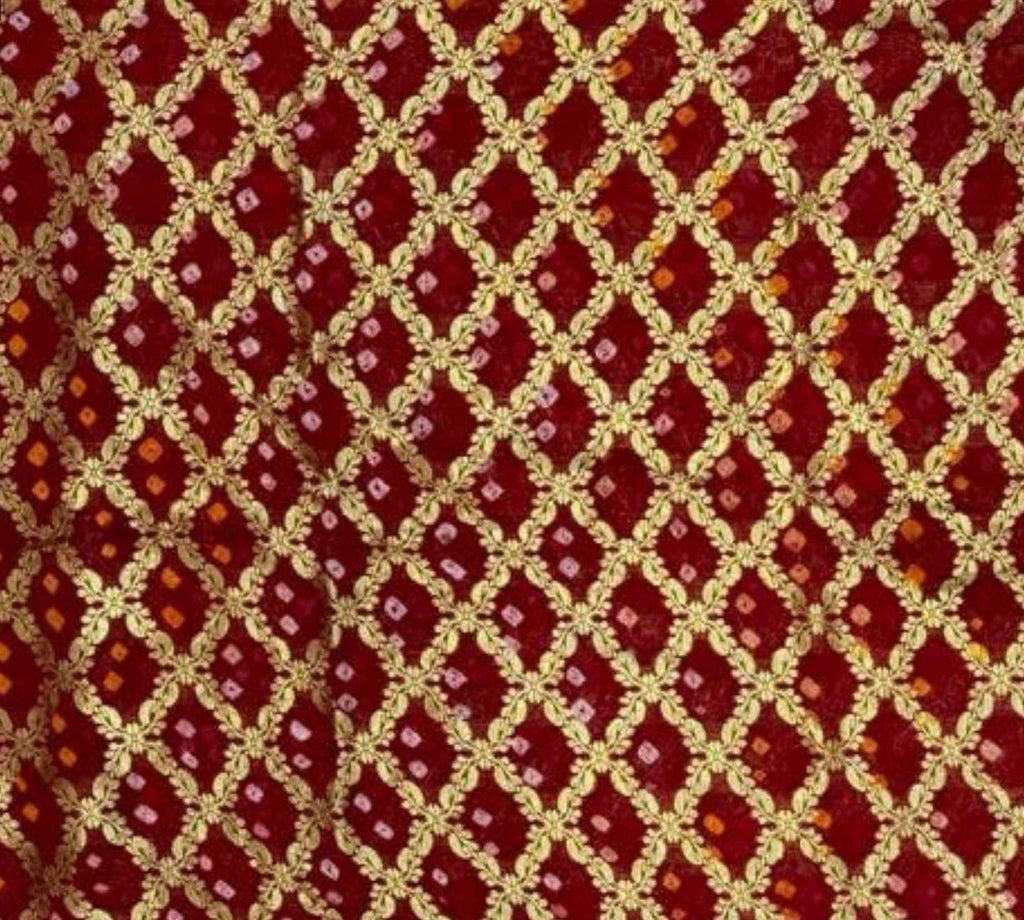 AMIT ENTERPRISES Designer Red Georgette Saree – Bel Design with Handcrafted Gharchola Jaipuri Bandhani Work, 6.10 Meters with Running Blouse