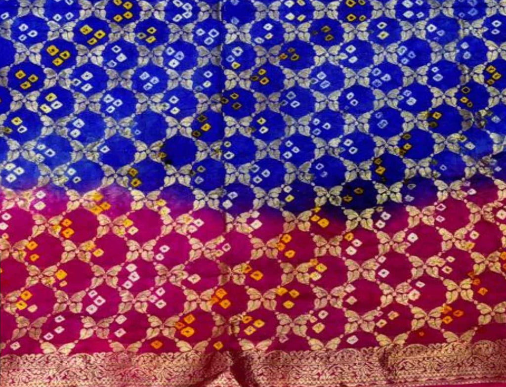 Shree Radhavallabhji Sarees Women’s Rajasthani Bandhej Art Silk Gharchola Pattijaal Saree – Traditional Bandhani Bandhej Saree for Women & Girls, Blue & Pink, 6.10 Meters with Separate Blouse
