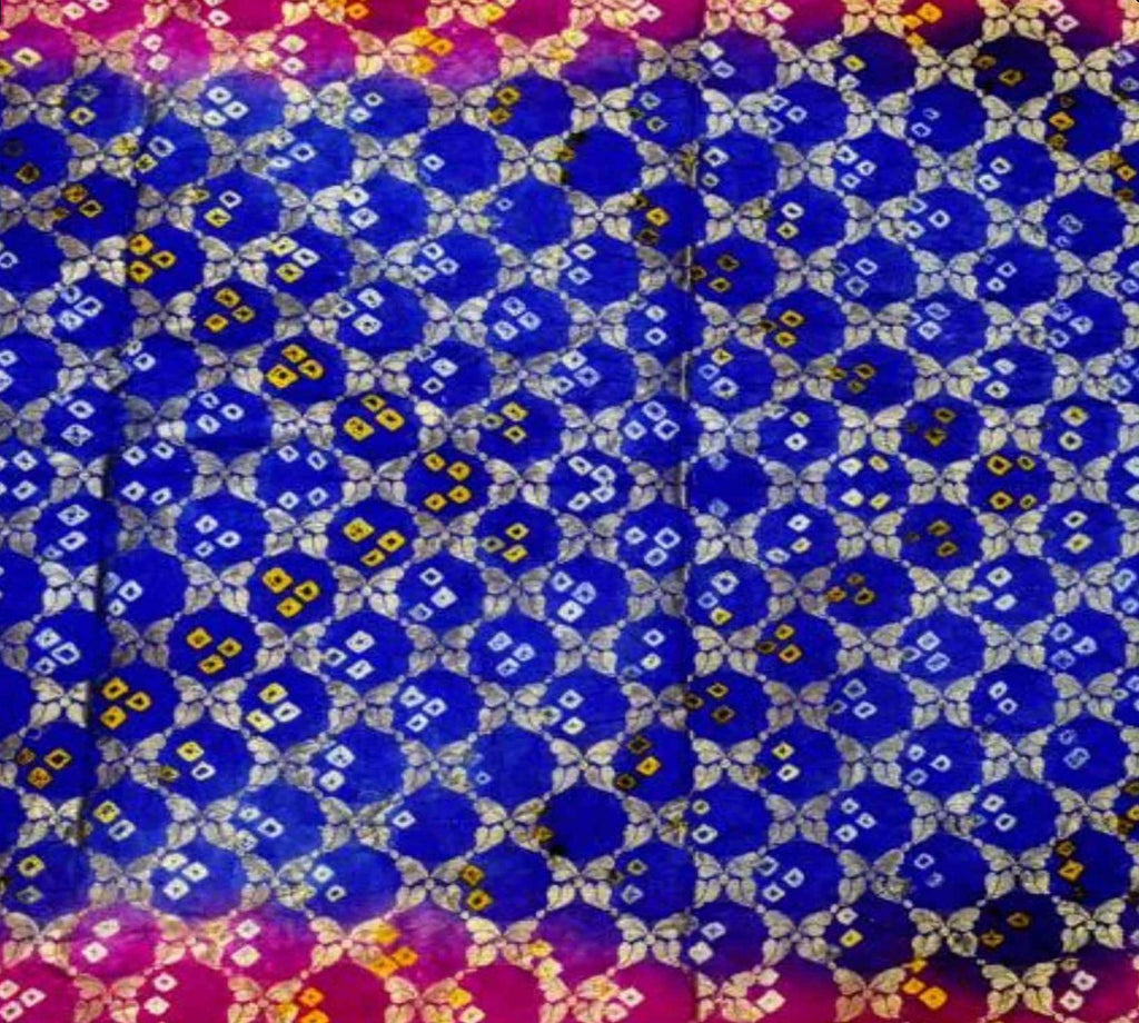 Shree Radhavallabhji Sarees Women’s Rajasthani Bandhej Art Silk Gharchola Pattijaal Saree – Traditional Bandhani Bandhej Saree for Women & Girls, Blue & Pink, 6.10 Meters with Separate Blouse