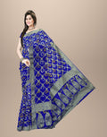 Women’s Rajasthani Bandhej Art Silk Gharchola Floral Saree – Traditional Bandhani Bandhej Saree for Women & Girls, Blue, 6.10 Meters with Separate Blouse