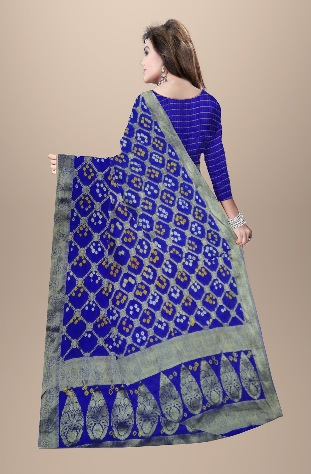 Women’s Rajasthani Bandhej Art Silk Gharchola Floral Saree – Traditional Bandhani Bandhej Saree for Women & Girls, Blue, 6.10 Meters with Separate Blouse