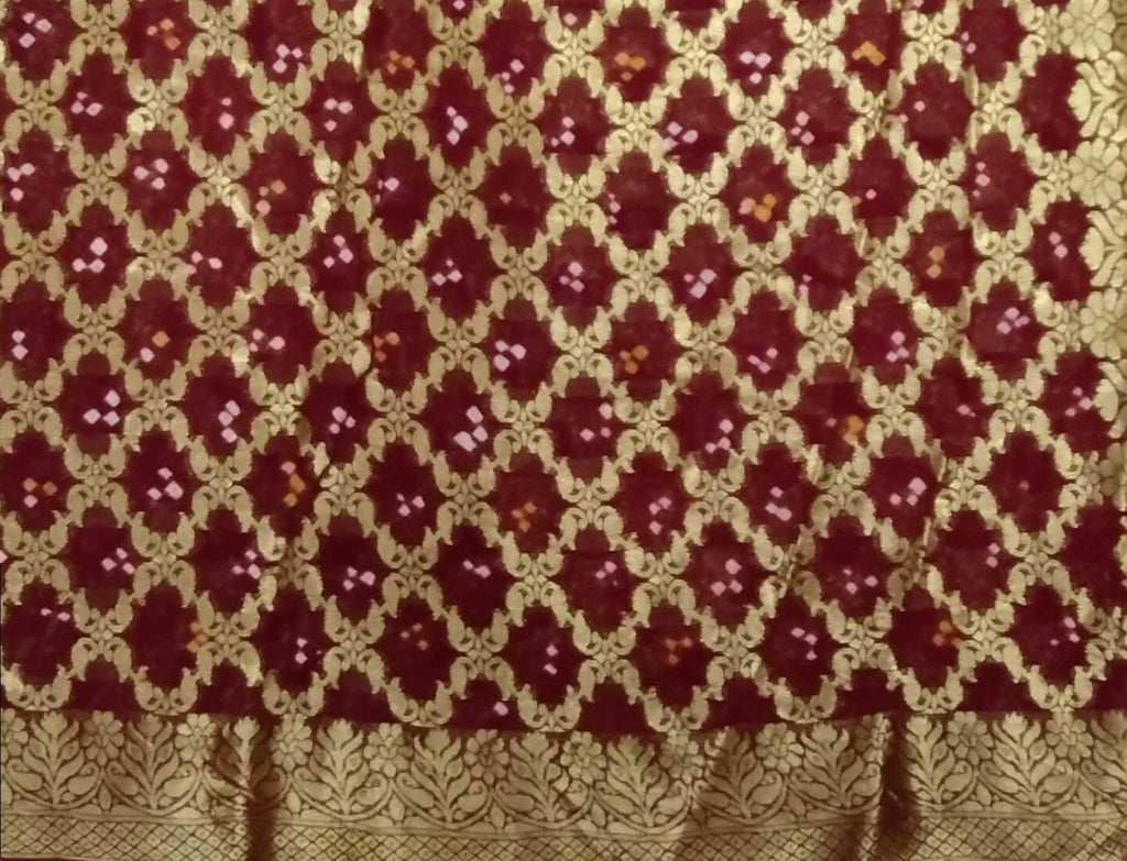 AMIT ENTERPRISES Designer Maroon Viscose Georgette Saree – Keri Design with Handcrafted Gharchola Jaipuri Bandhani Work, 6.10 Meters with Running Blouse