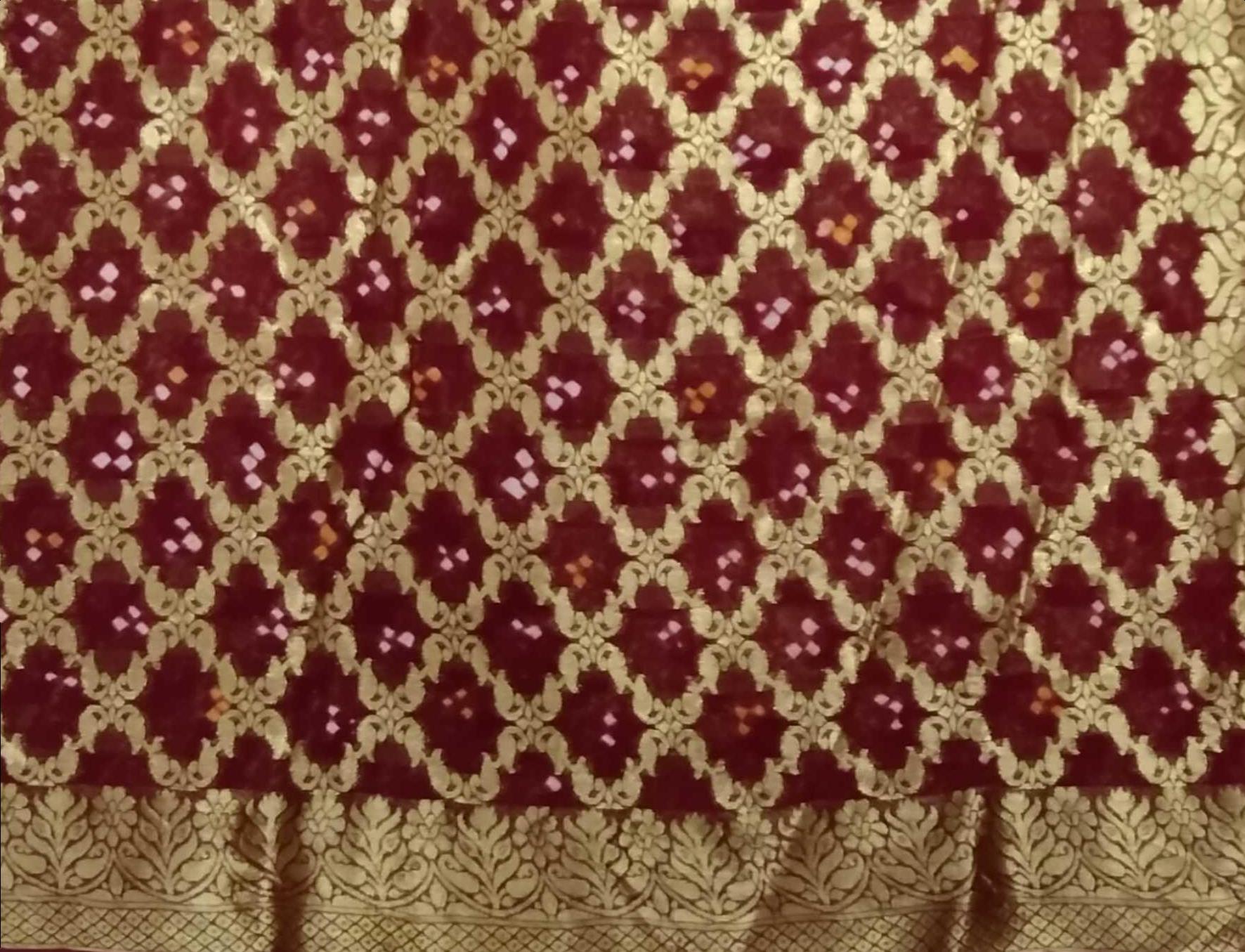 AMIT ENTERPRISES Designer Maroon Viscose Georgette Saree – Keri Design with Handcrafted Gharchola Jaipuri Bandhani Work, 6.10 Meters with Running Blouse