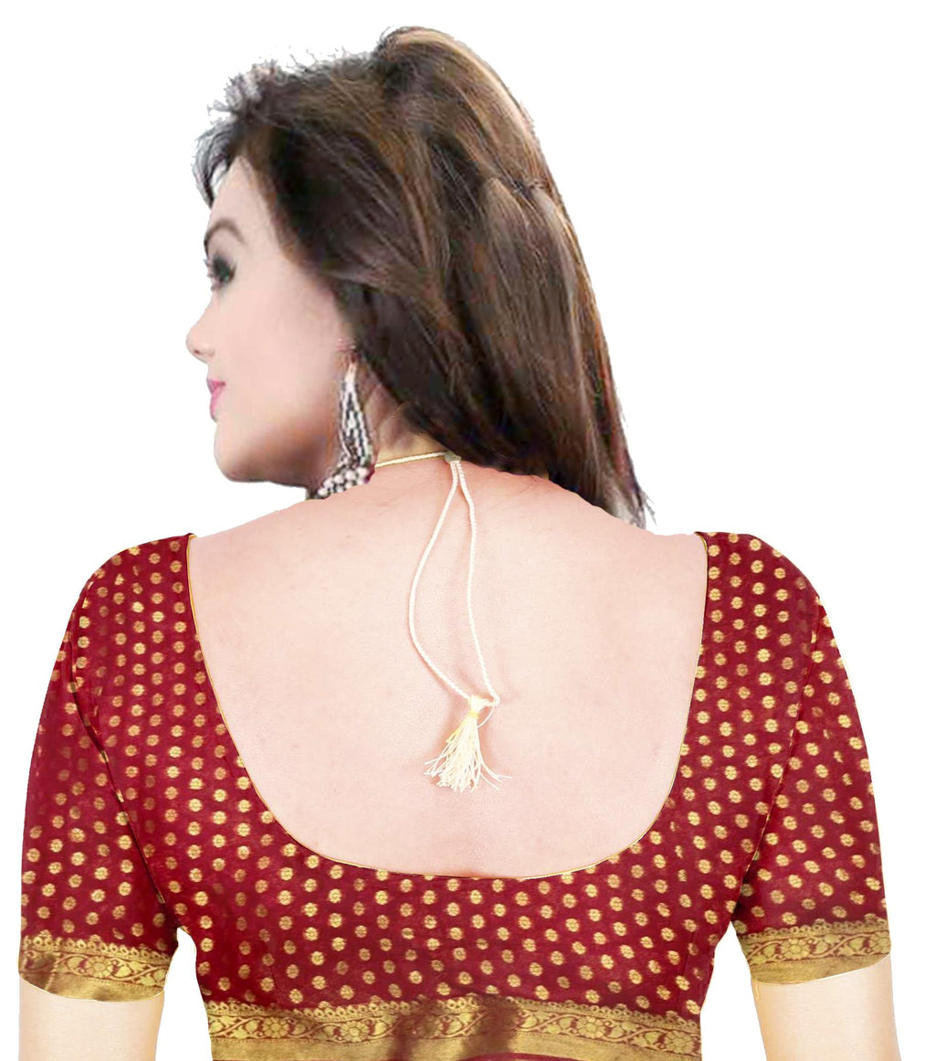 AMIT ENTERPRISES Designer Red Georgette Saree – Rectangle Box Design with Handcrafted Gharchola Jaipuri Bandhani Work, 6.10 Meters with Running Blouseuct